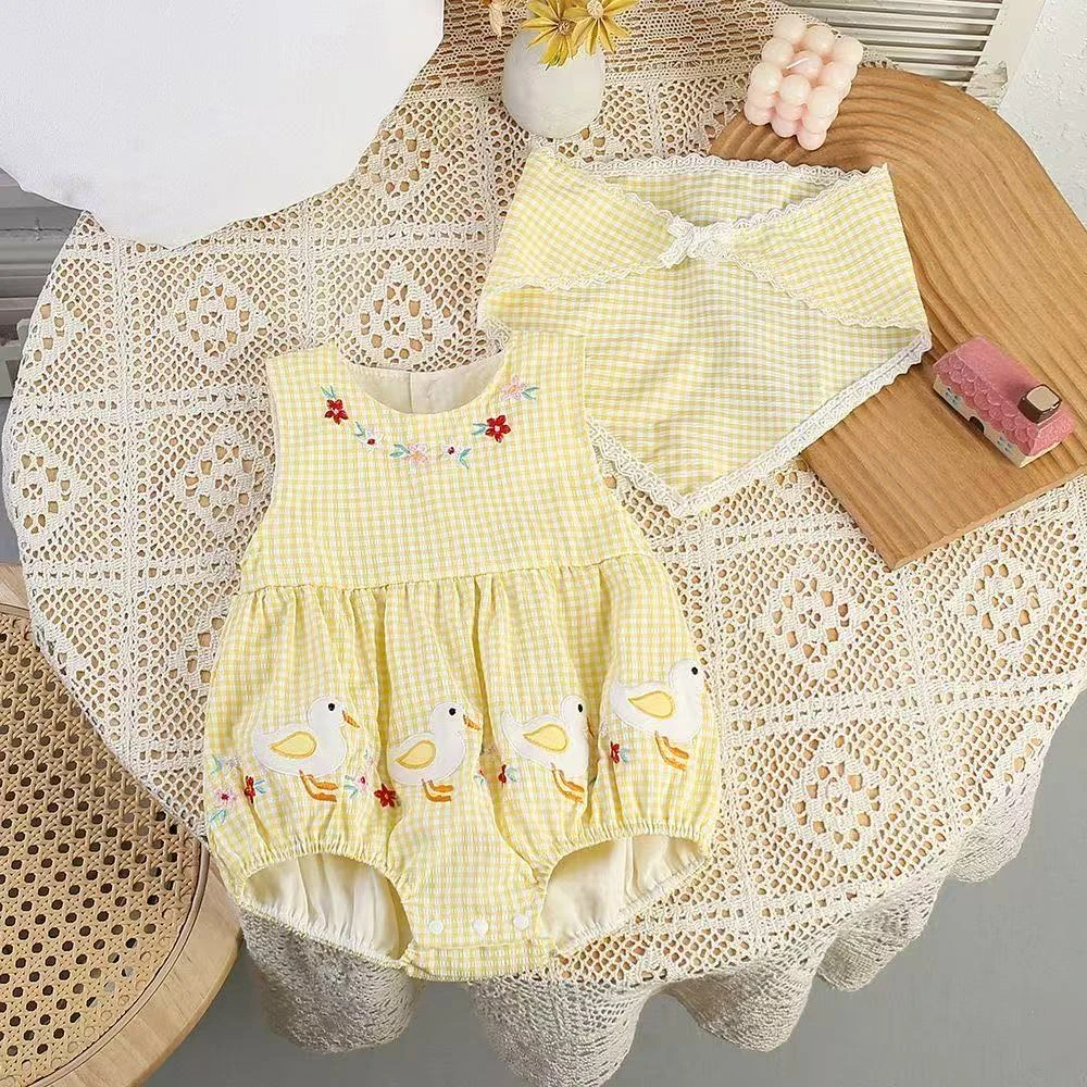 夏装小公主洋气三角小鸭子包屁哈衣婴儿无袖哈裙新生儿满月A586