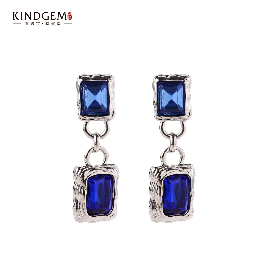 铜合金锆石耳饰 【Lisa Nik】美·蓝色重工镶嵌耳环 AM45XXAC-25495