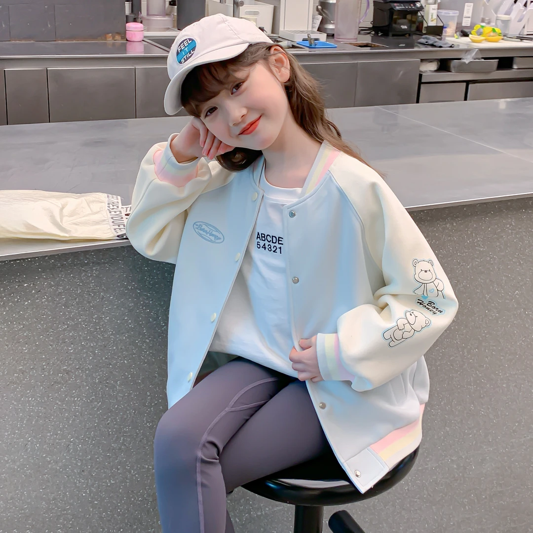 女童春季百搭外套2025春季新款休闲百搭中大童卡通棒球服款Q13129