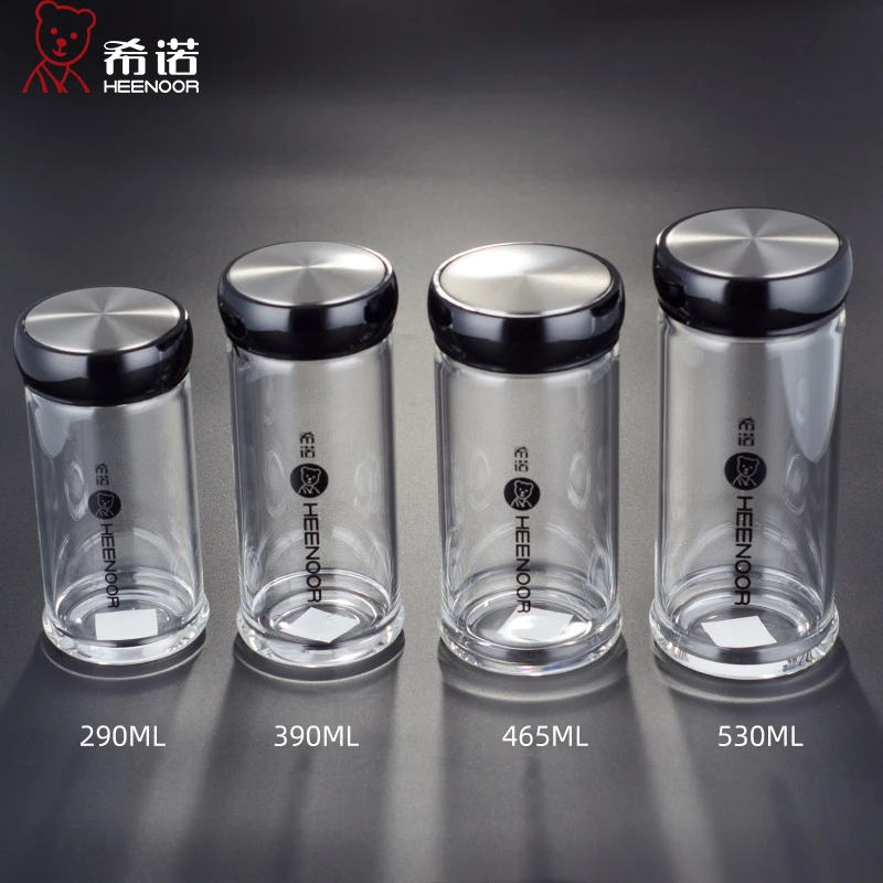 希诺单层加厚玻璃杯经典男士矮胖款水杯办公车载便携式玻璃水杯