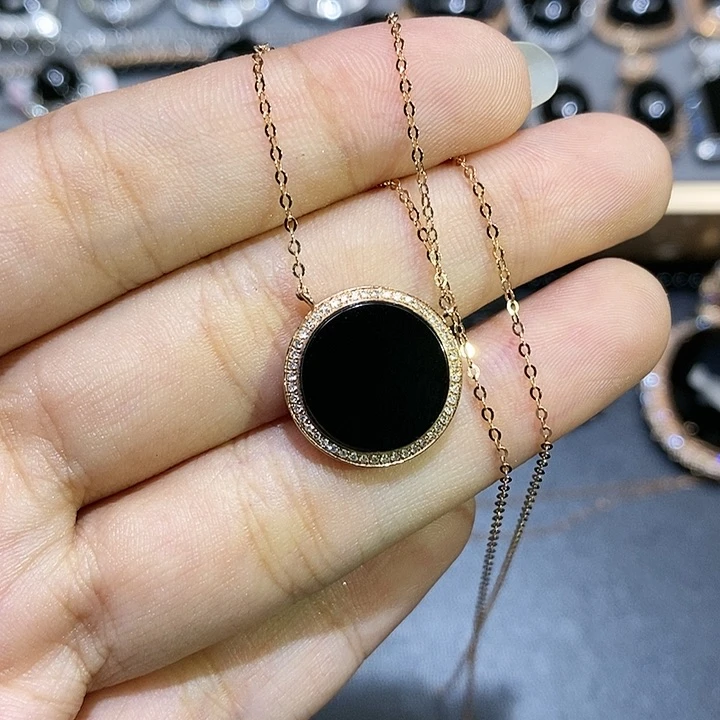 套链18K金镶嵌翡翠佩*儿圆牌