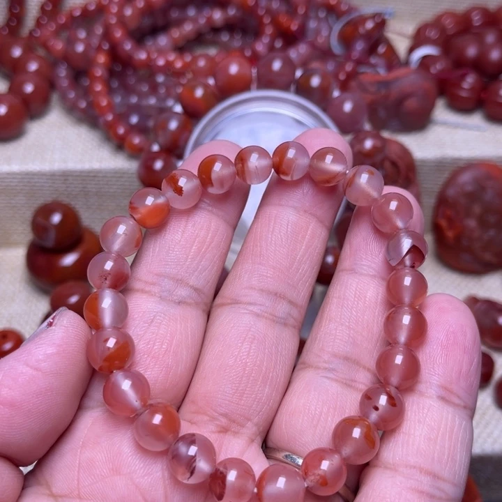 南红玛瑙未镶嵌手链冰飘花8 M