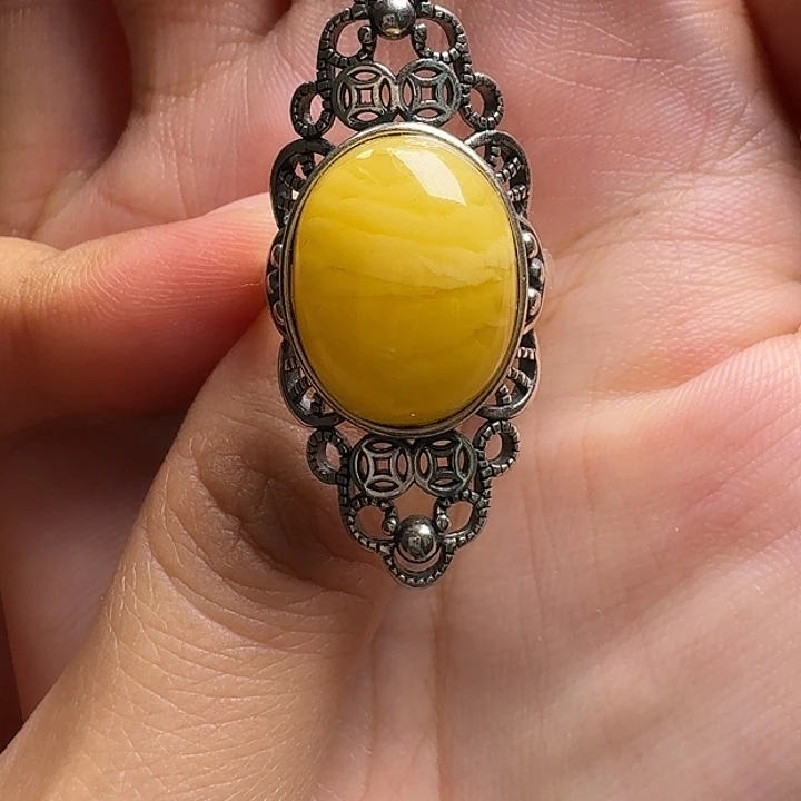 蜜蜡银S925镶嵌戒指戒指