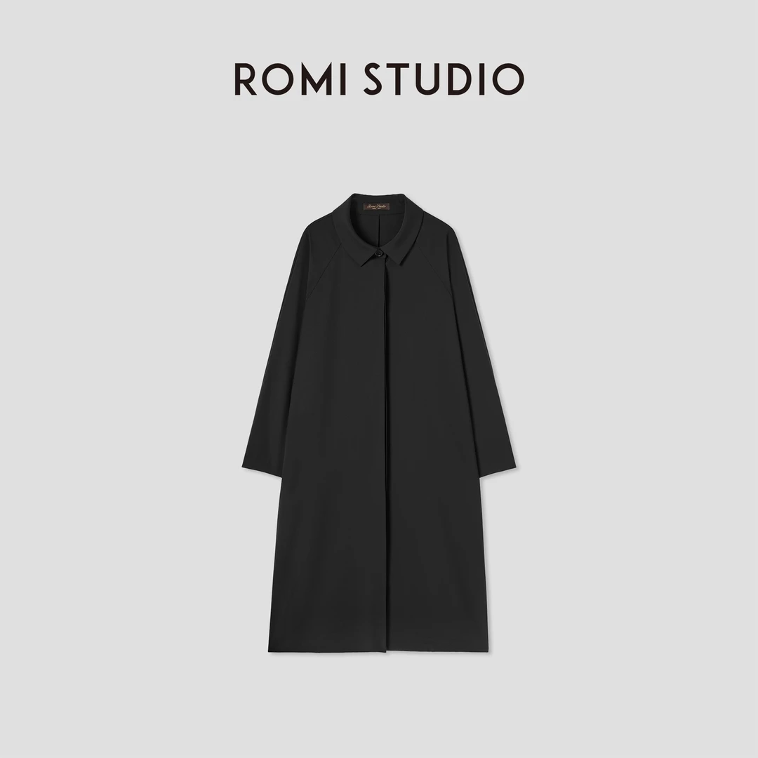 ROMI STUDIO“自在洒脱”绵羊毛混纺轻盈感宽松风衣外套 RWCRWD1622