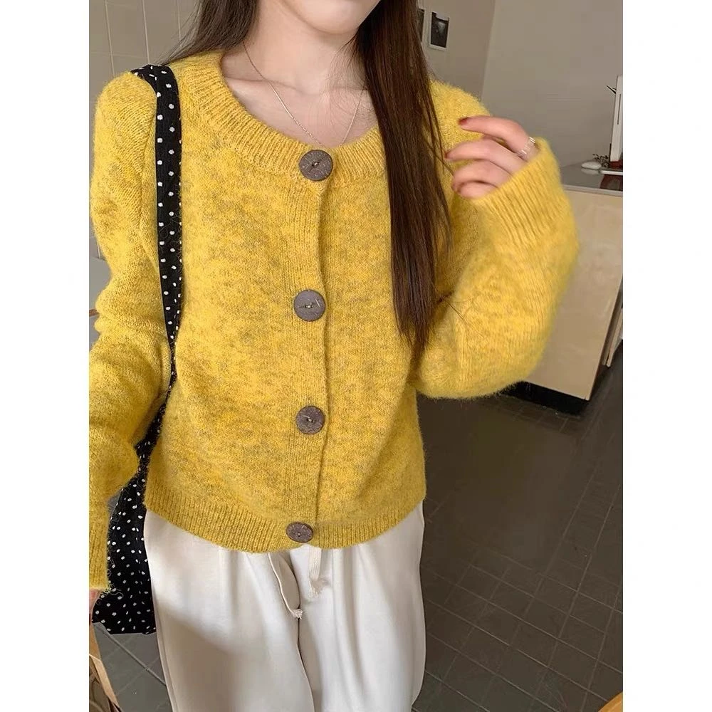 法式慵懒风高级感圆领开衫早秋复古通勤百搭毛衣外套女82234#0.1