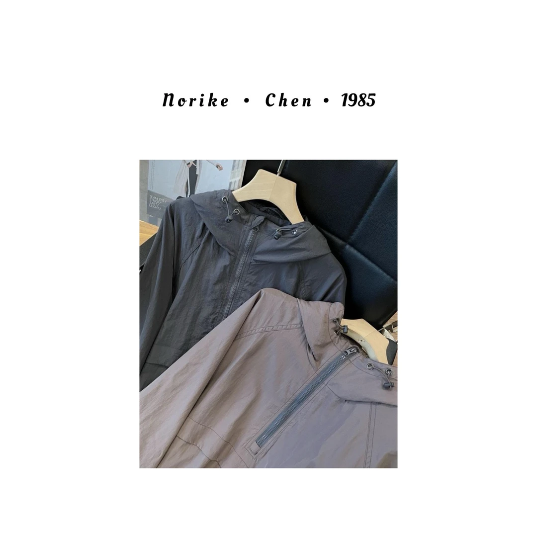 褶皱速干衣半拉链连帽户外运动外套锦棉宽松运动上衣NK521601