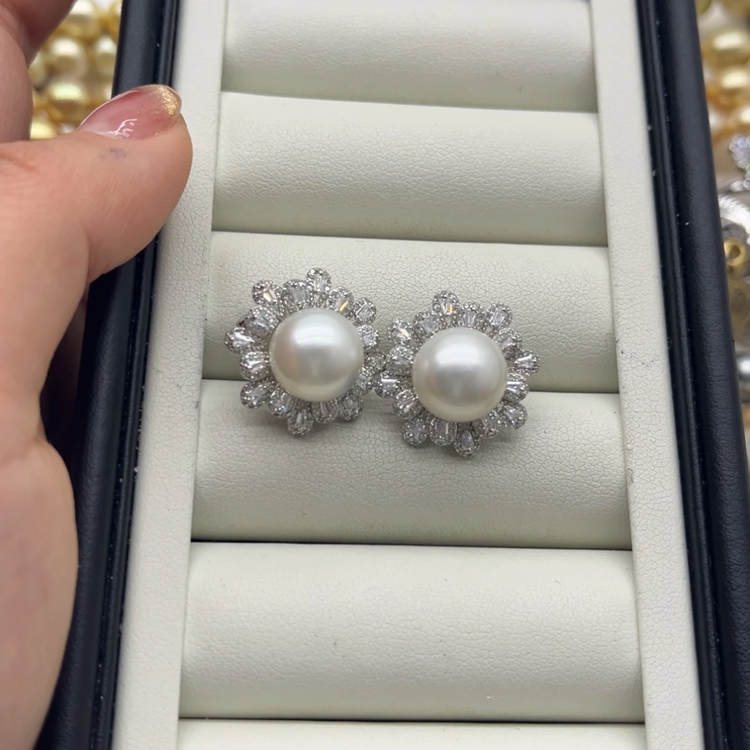 海水珍珠耳饰银S925镶嵌
