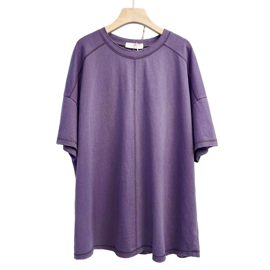 欧悠茵 极简风拼接设计感短袖T恤宽松休闲纯色春夏半袖夏季潮流