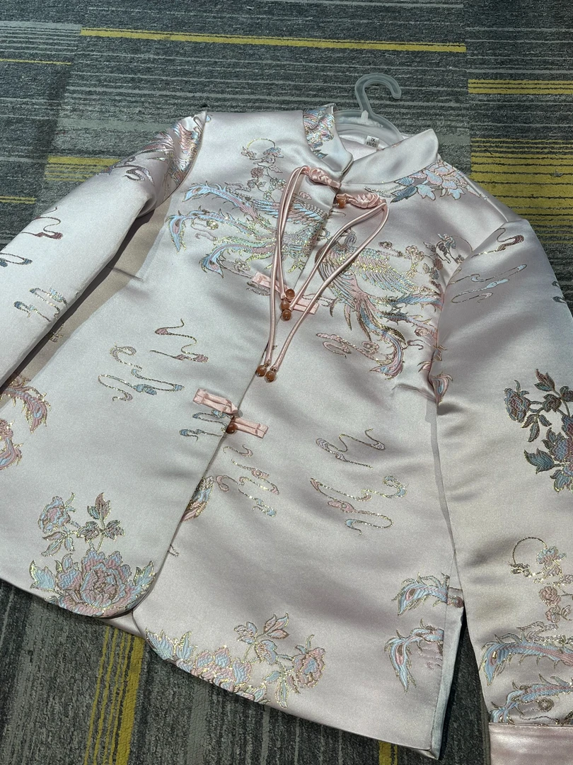 6219仙鹤梅花中式加棉外套圆领刺绣国风盘扣提花加棉加厚棉服外套