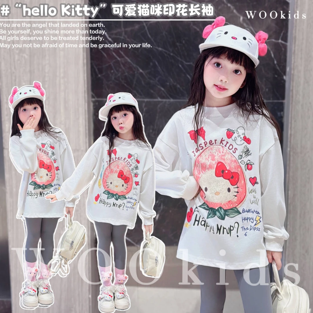 现货-WOOkids8【草莓KT】亲子兄妹童装高定长袖T恤 W25070507