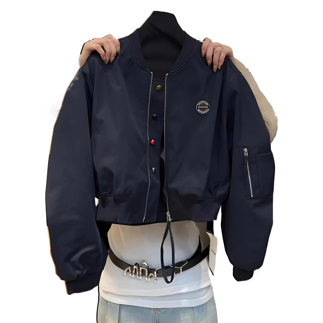 芙沿藏青色短款棒球服外套女春秋款美式复古百搭情侣春游出行衣服