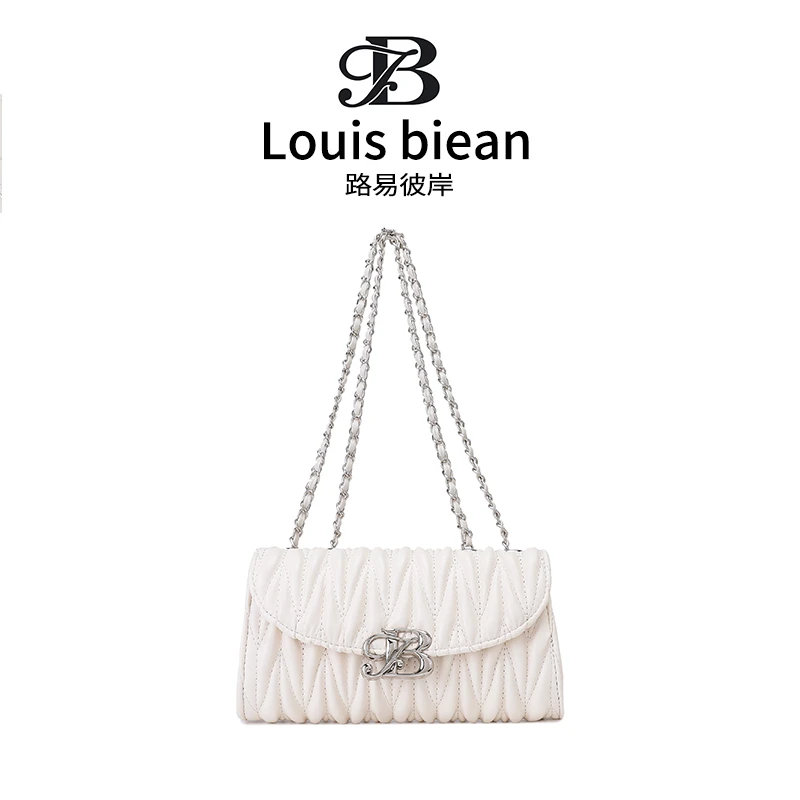 软面高级质感褶皱链条包新款时尚斜挎包简约单肩小方包9012-白