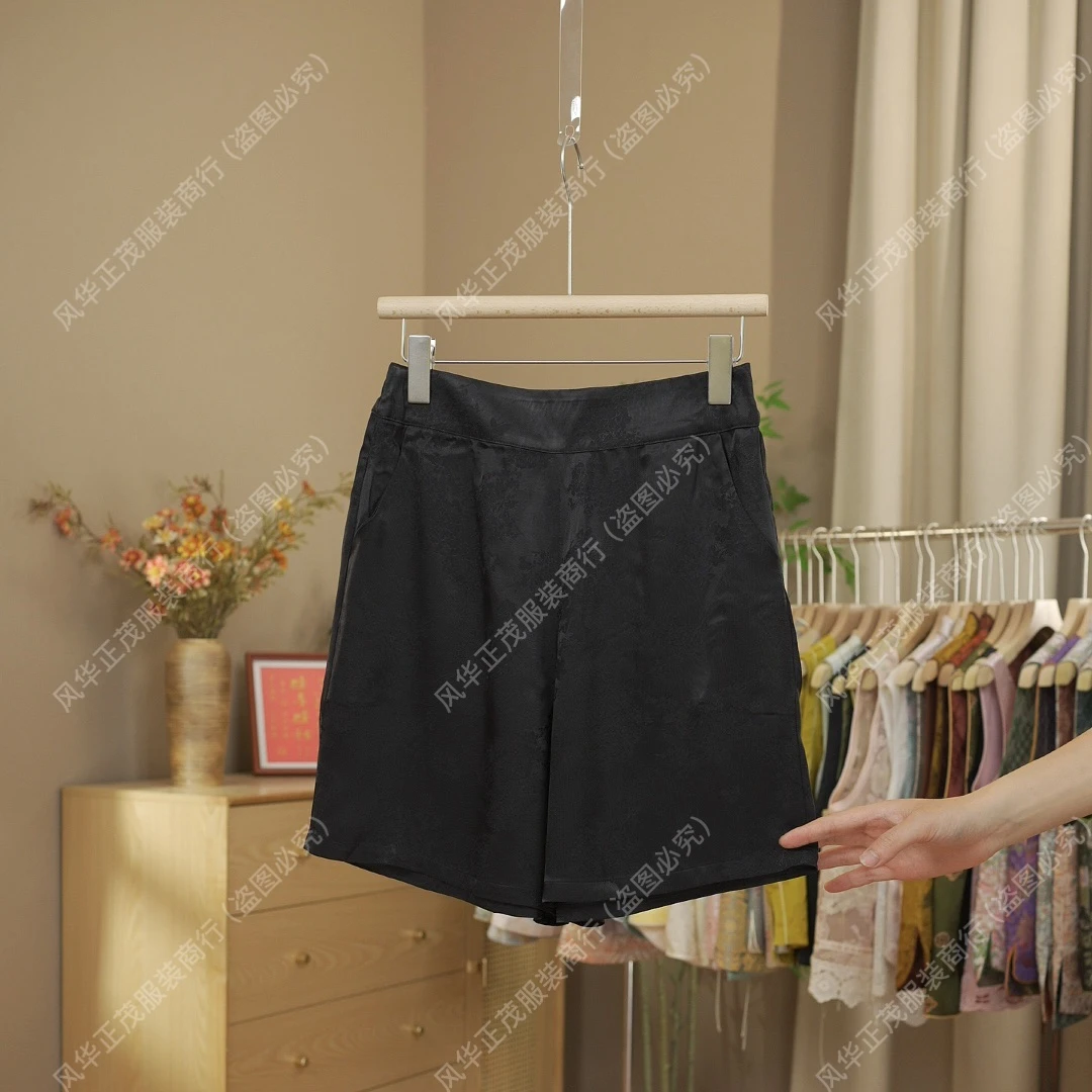 【3091】 2025-新中式国风重工真丝提花春款短裤气质百搭显瘦短裤