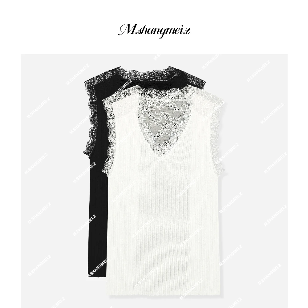 M.SHANGMEI.Z/沐熙【睫毛蕾丝】美大哥重工拼蕾丝针织背心X052561