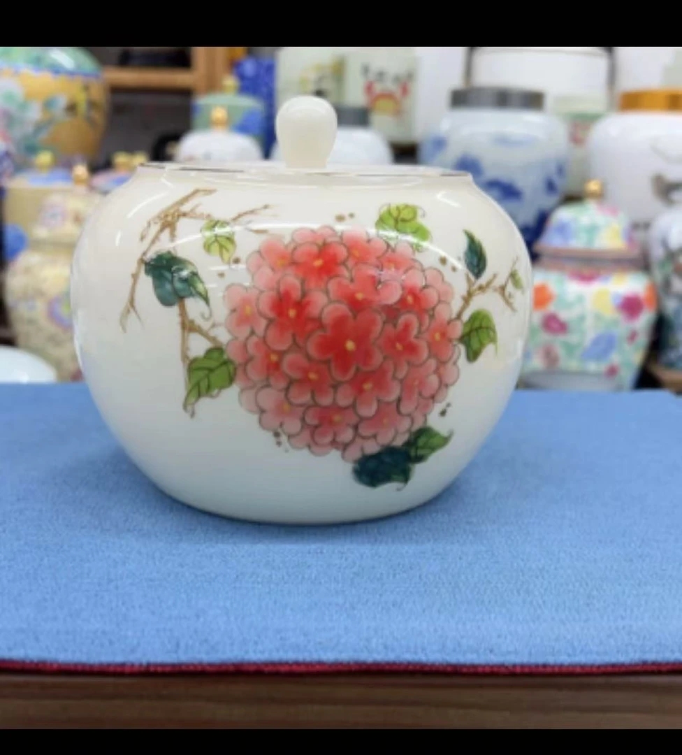 中式复古绣球牡丹花茶叶罐