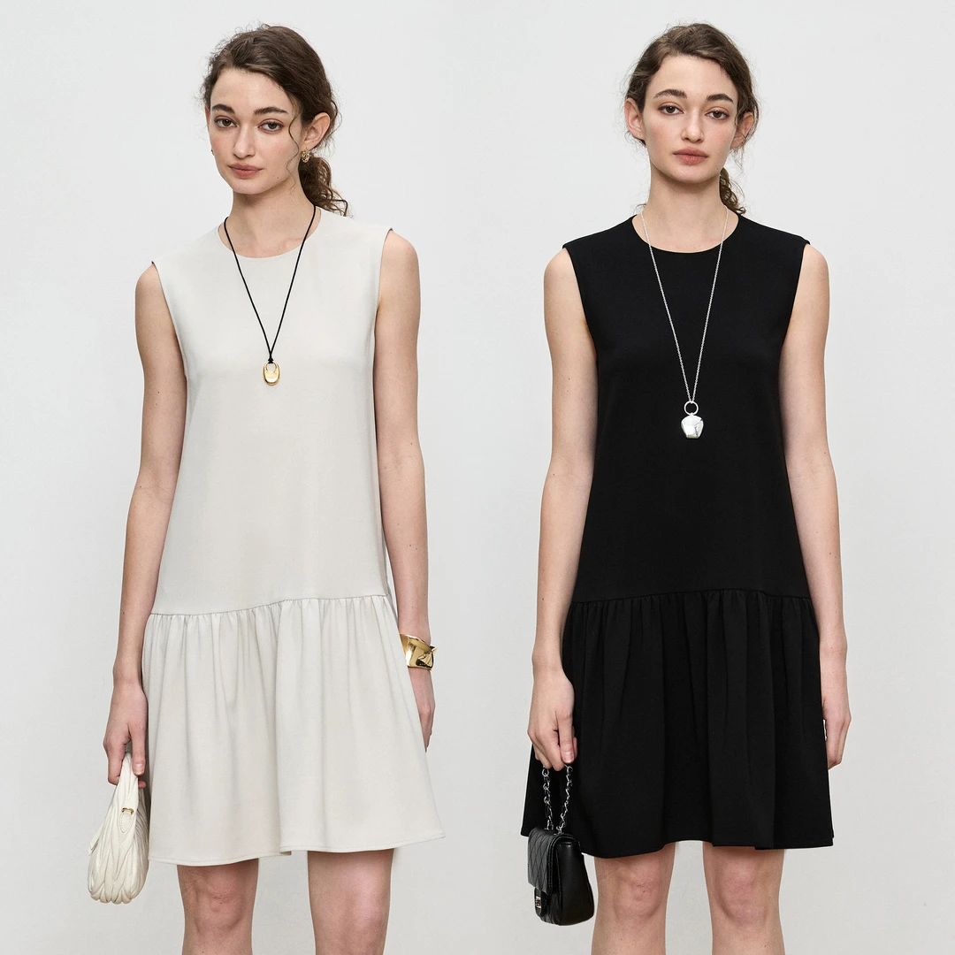 小岛微风气质名媛赫本风日本进口三醋酸凉感荷叶边连衣裙QZ033119