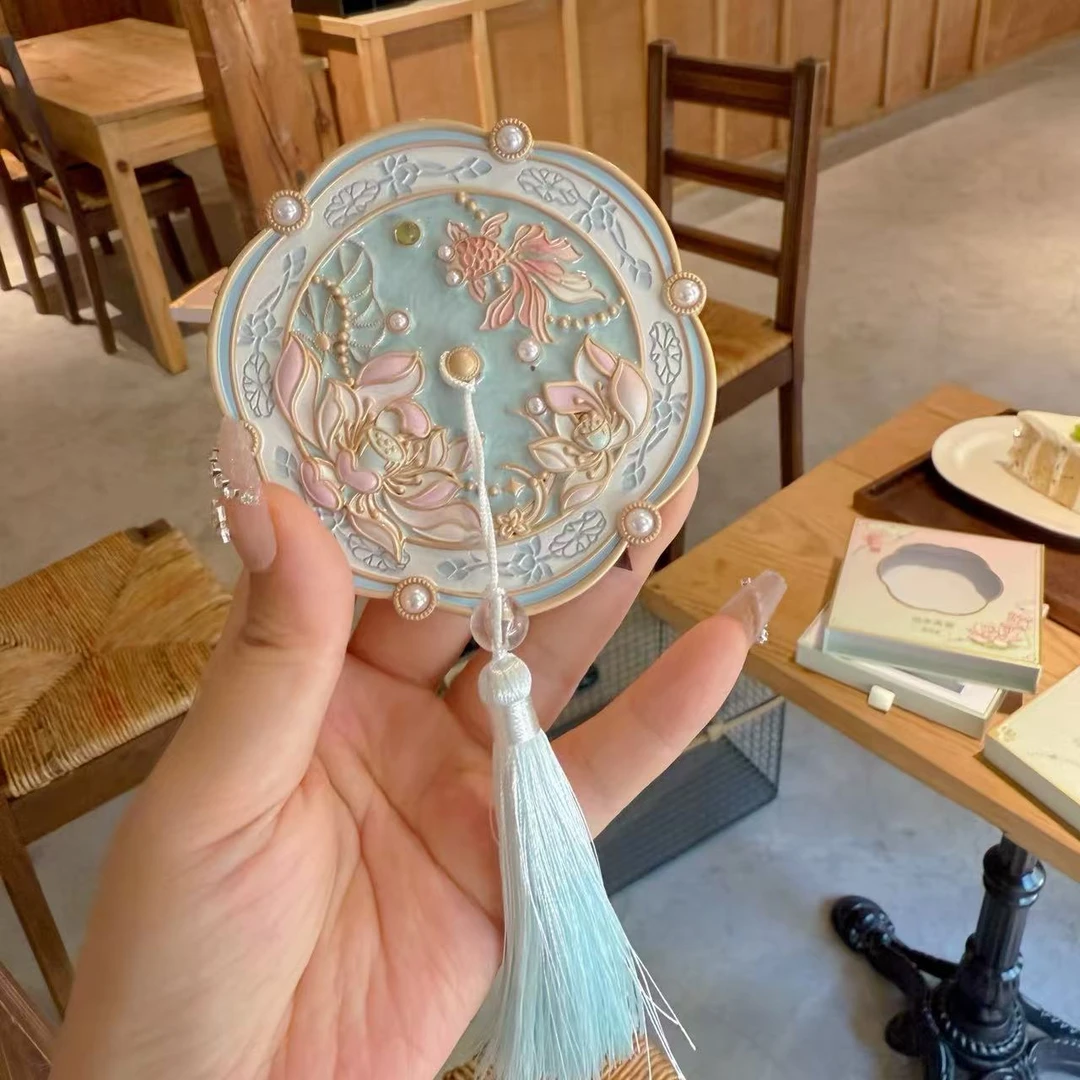 宫廷风文创出水芙蓉随身化妆镜精致手柄镜送闺蜜礼物