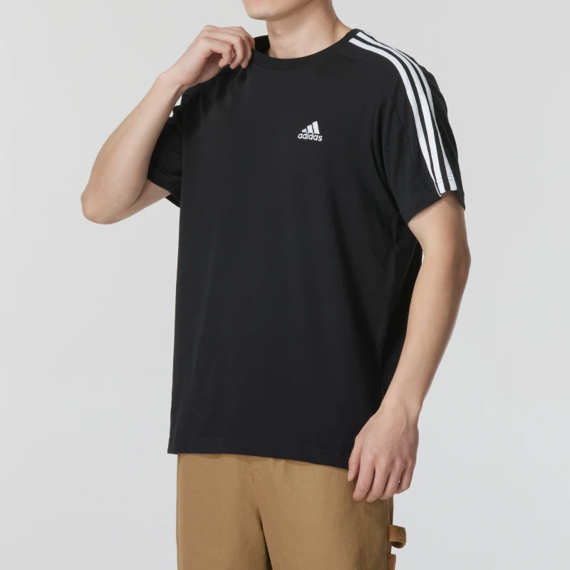 adidas阿迪达斯短袖T恤男新款运动休闲上衣圆领三条纹半袖 IC9334
