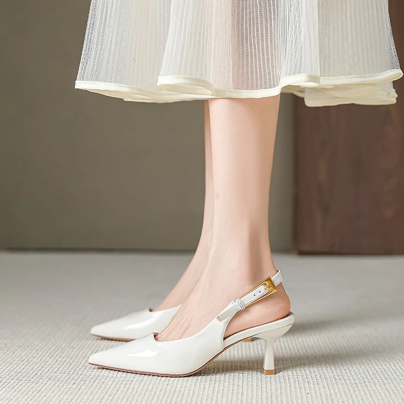 法式高跟鞋女细跟2025春夏新款尖一字扣带包凉鞋空时尚气质百搭