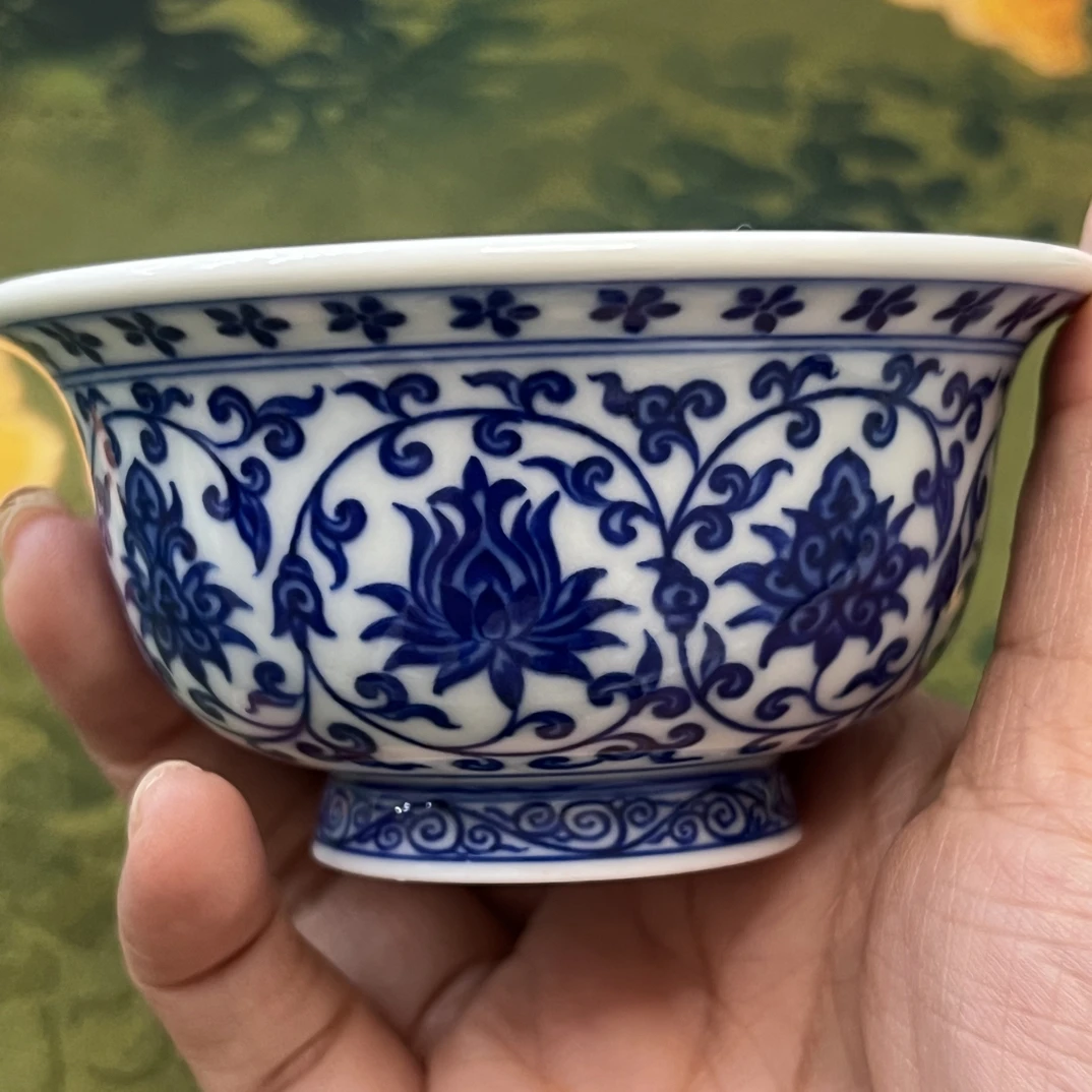 雲起窑青花瓷缠枝莲压手杯高端家用主人杯品茗杯