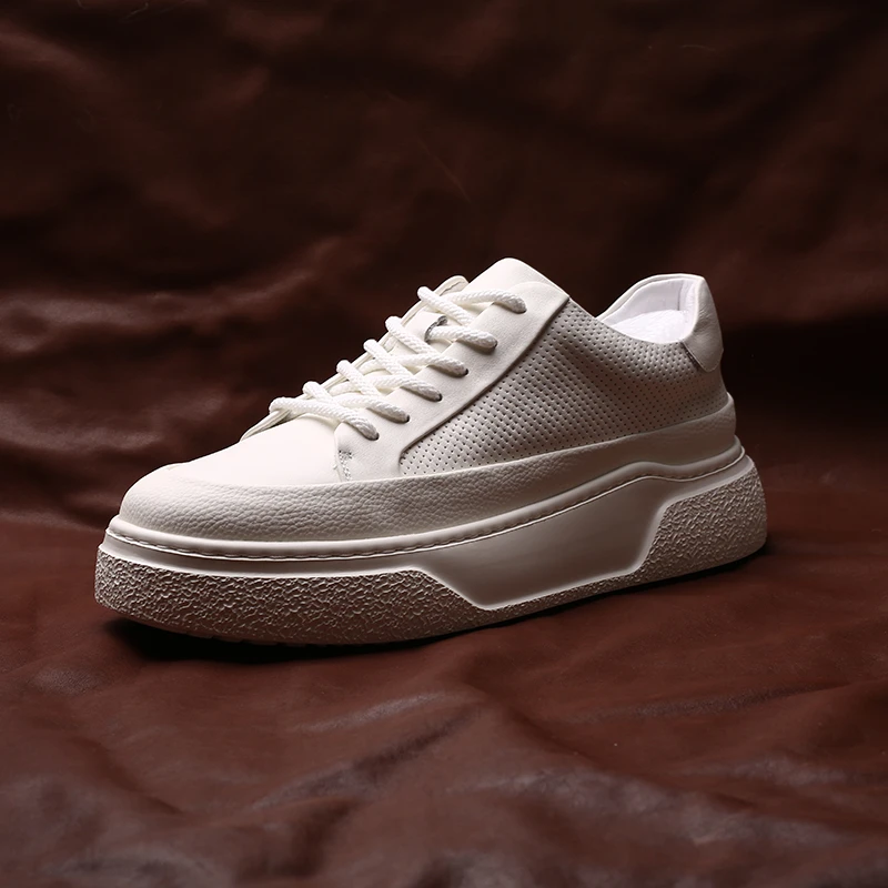 头层牛皮夏季男鞋打孔板鞋68070