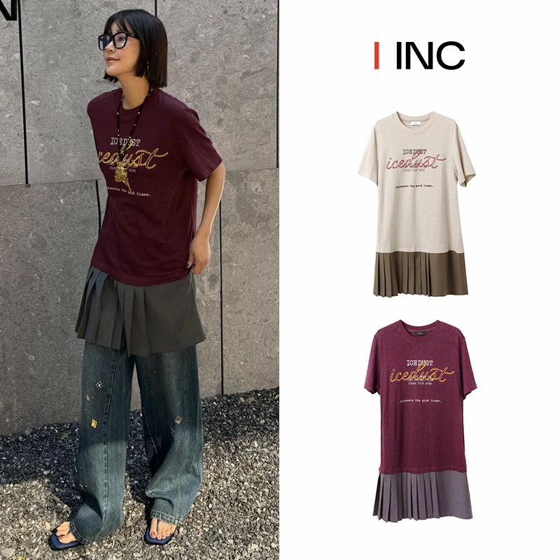 ICE DUST 短袖拼接撞色百褶裙