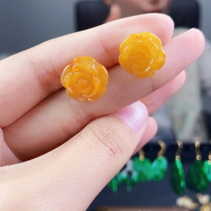 翡翠耳饰银S925镶嵌饰品