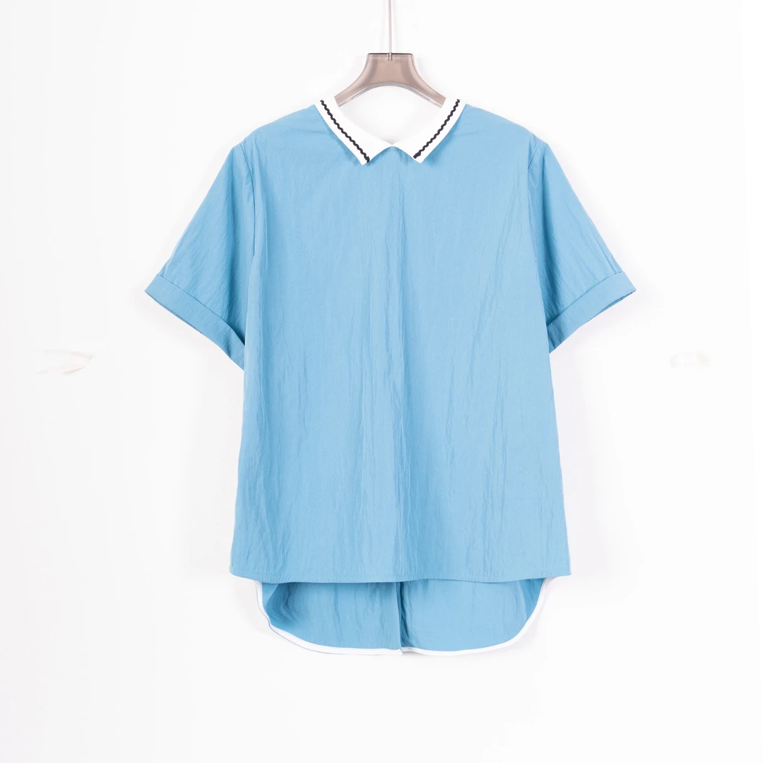 PS250649大码胖MM夏季新款短袖上衣宽松显瘦透气舒适法式小领子