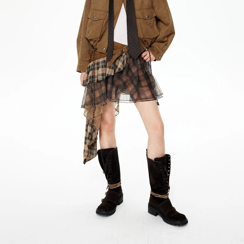 REVAN芮范冬季季琥珀流光风网纱拼接半裙RL91501320