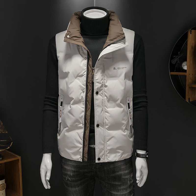2025新款冬季男士拼色几何羽绒马甲潮流帅气休闲高端轻薄保暖外套