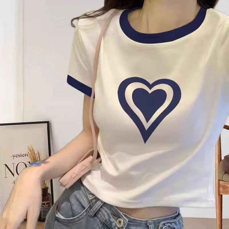 日系撞色可爱卡通短袖t恤女夏季宽松亚萌上衣