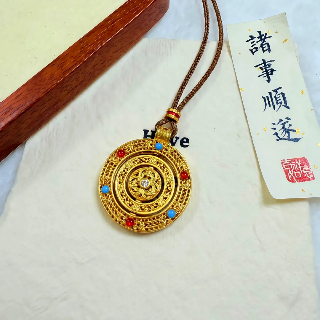 合金吊坠 古法精工花丝烧蓝点钻转福吊坠时来运转