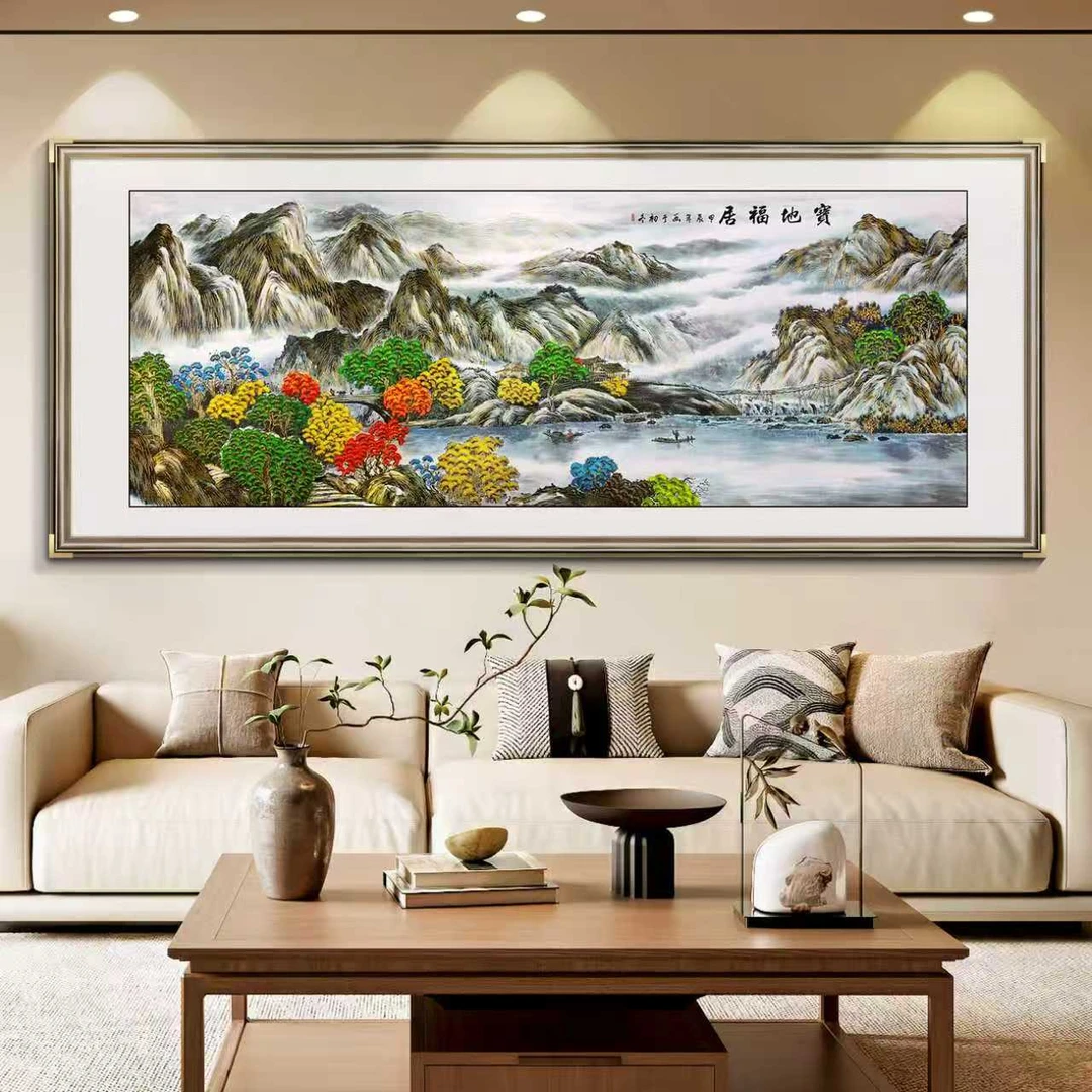 浮雕肌理鎏金画宝地福居客厅背景墙挂画装饰画办公室挂画山水画
