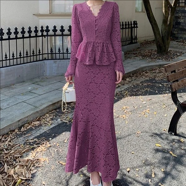 【岩心】大码女装300斤胖MM老钱风时尚高级感鱼尾半身裙两件套704