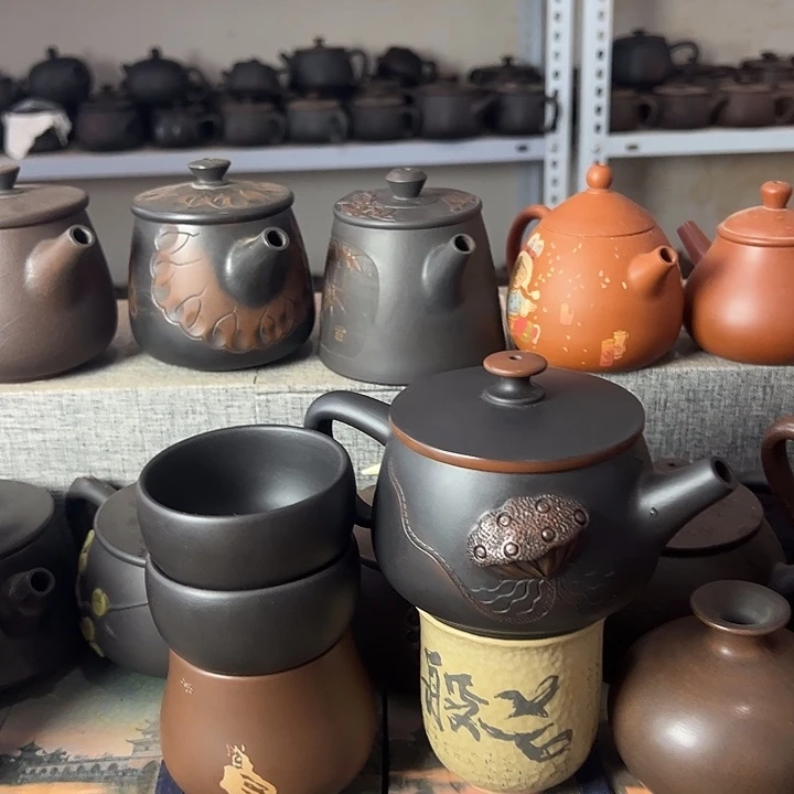 建水紫陶 汉瓦壶微瑕➕客杯2个