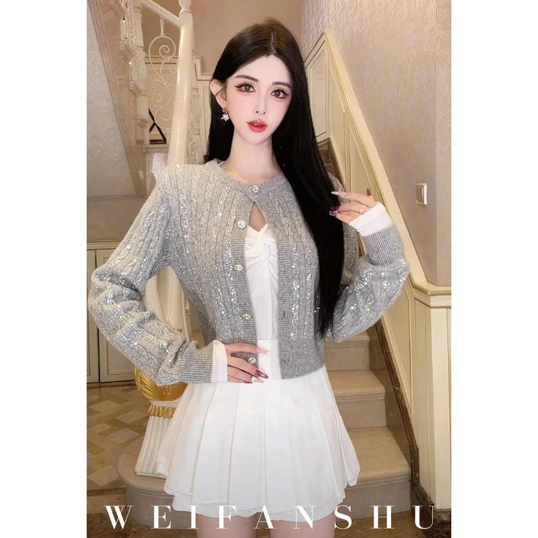 WEIFANSHU/魏凡舒【胶片暖意】早春新款修身显瘦短款百搭针织开衫