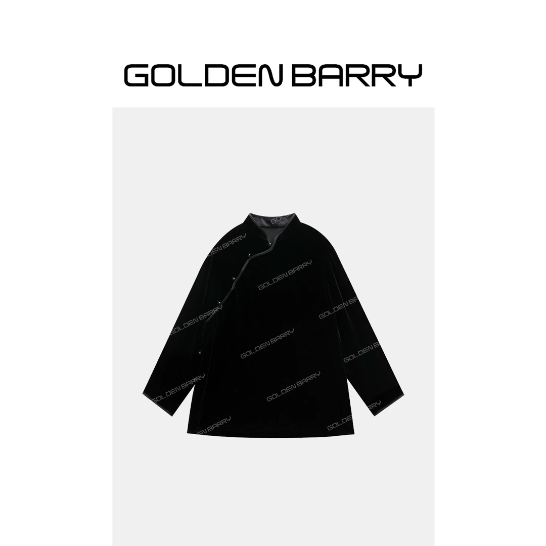 GOLDENBARRY|213099“墨染绒华”国风丝绒衬衣