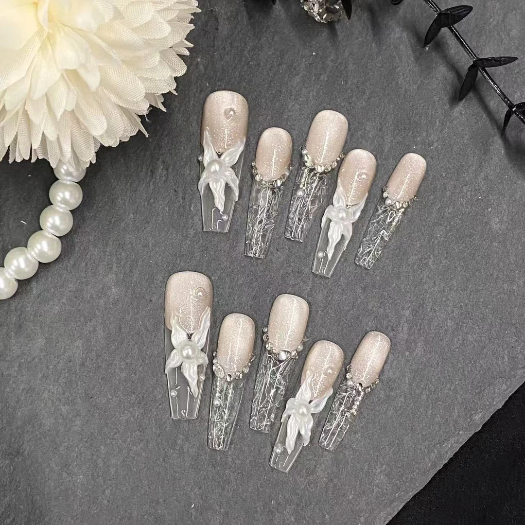 【冰花之恋】显白纯手工穿戴甲默认微瑕No退No换气质