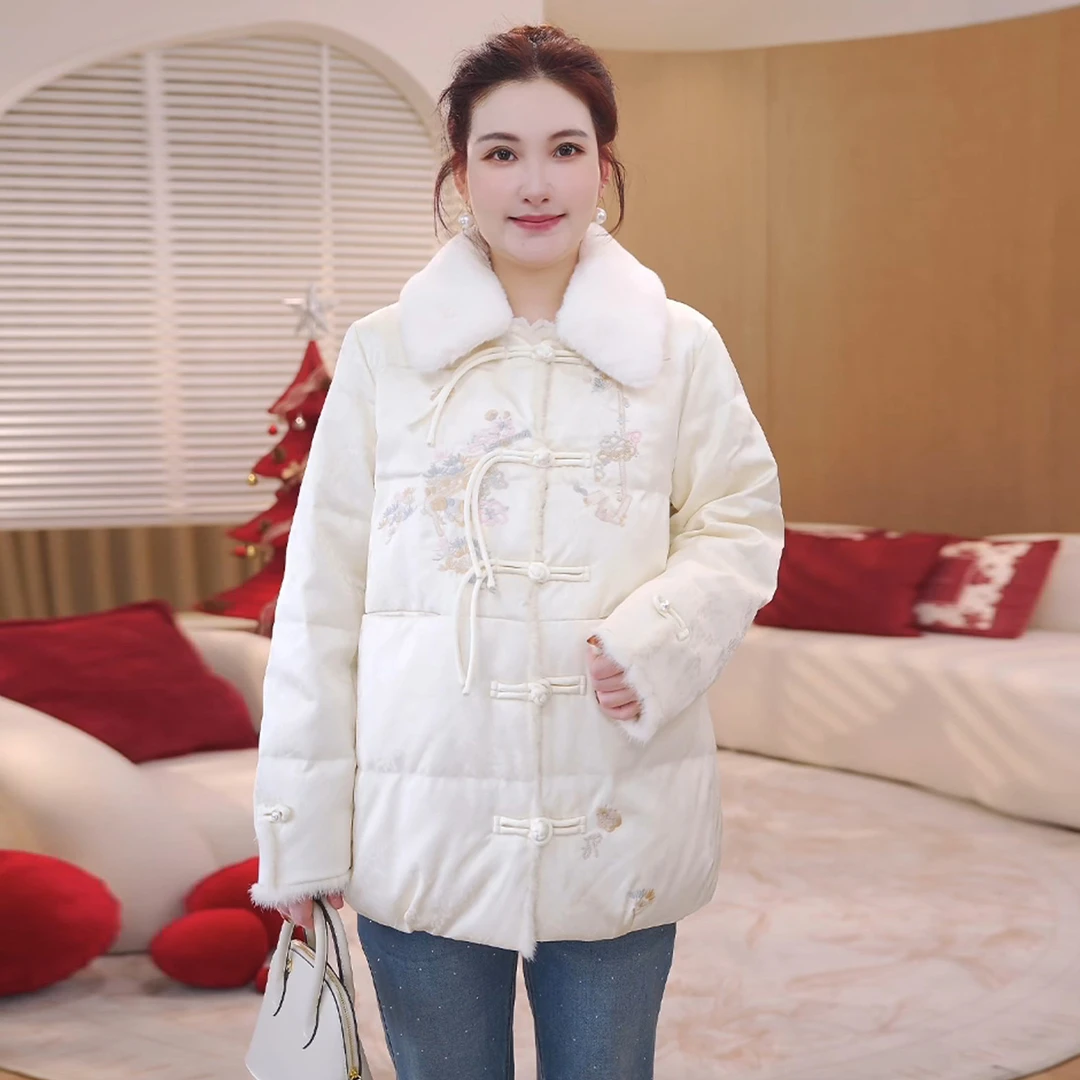 【90白鸭绒】MsShe大码女装2025新冬新中式刺绣羽绒服S~E2511036
