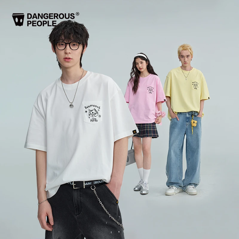 Dangerouspeople薛之谦dsp口袋猫猫刺绣T恤夏季潮牌百搭情侣短袖