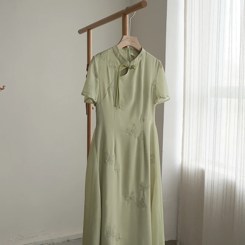 4563《雾迹来客》原创2025夏新款气质优雅长裙国风重工绣花连衣裙