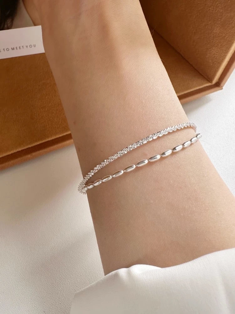 足银手链 SL57天星米粒双层手链时尚百搭款