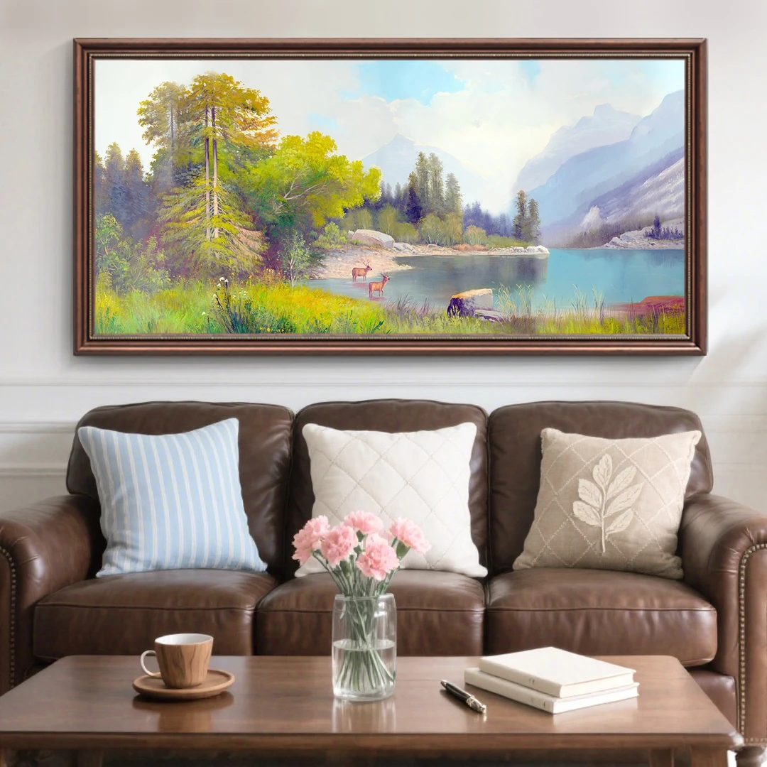 【云深・鹿隐】客厅装饰画横版沙发背景墙挂画美式复古风格餐厅壁画