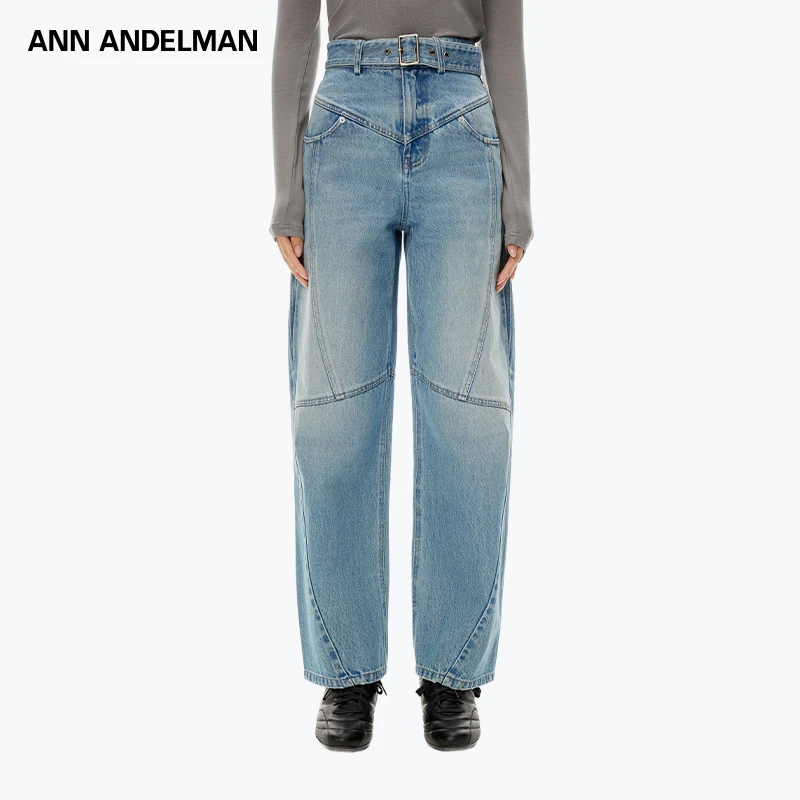 【明星同款】ANN ANDELMAN 25秋季高腰时尚连腰带解构弯刀牛仔裤