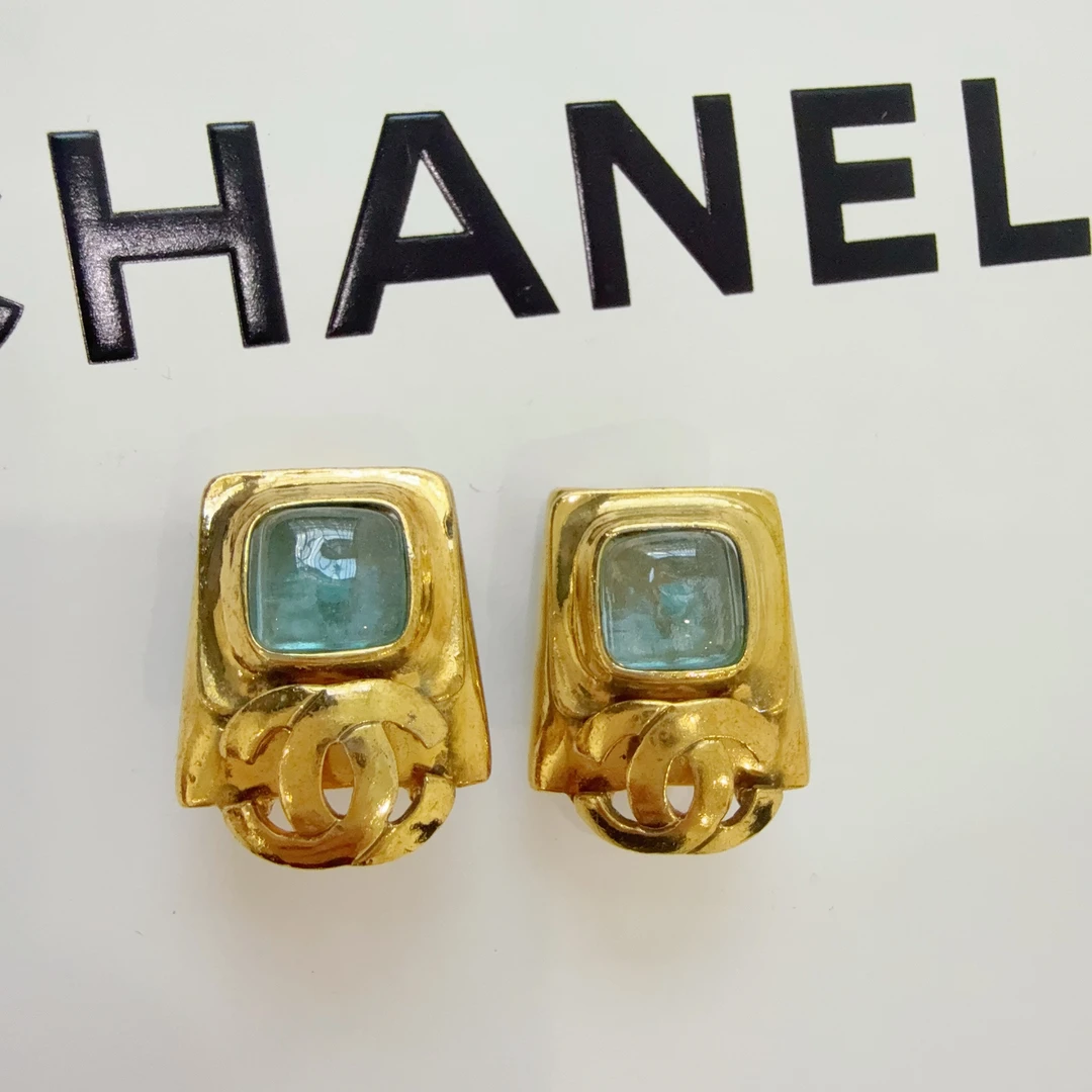 95新 Chanel/香奈儿 Chanel vintage香奈儿中古蓝琉璃耳夹