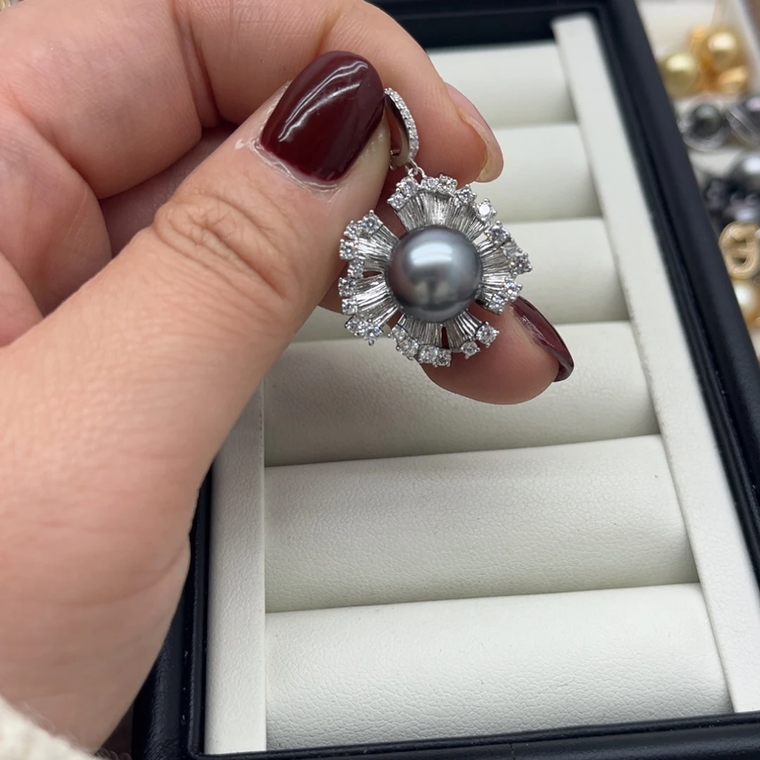 银S925镶嵌海水珍珠吊坠(不含链)