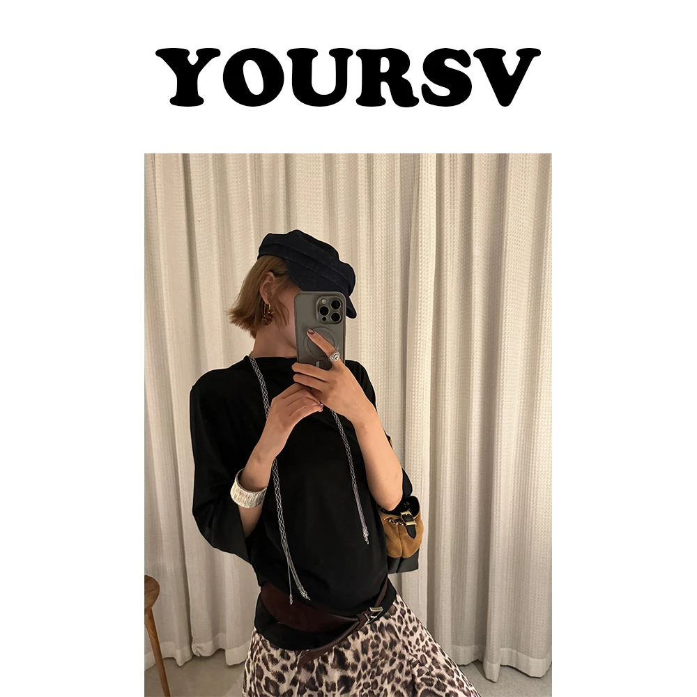 【YOURSV】「半领中袖t」秋季时尚五分袖T恤纯色设计感甜辣千金风上衣