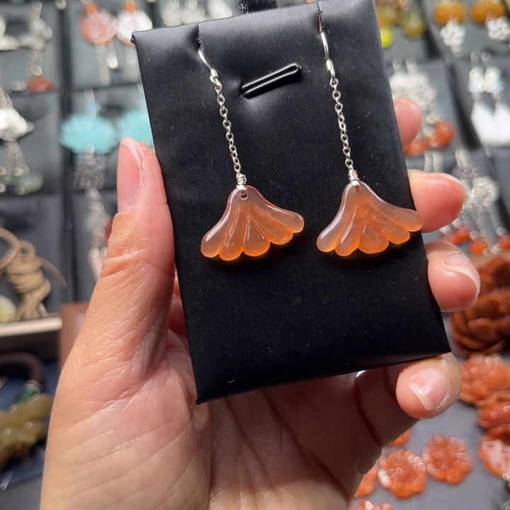 蛇纹石玉耳饰银S925镶嵌