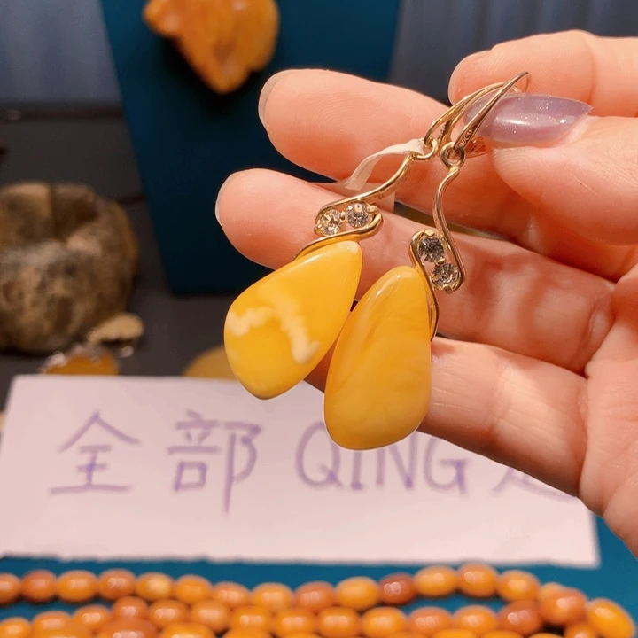 琥珀未镶嵌耳饰波兰设计款琥珀蜜蜡