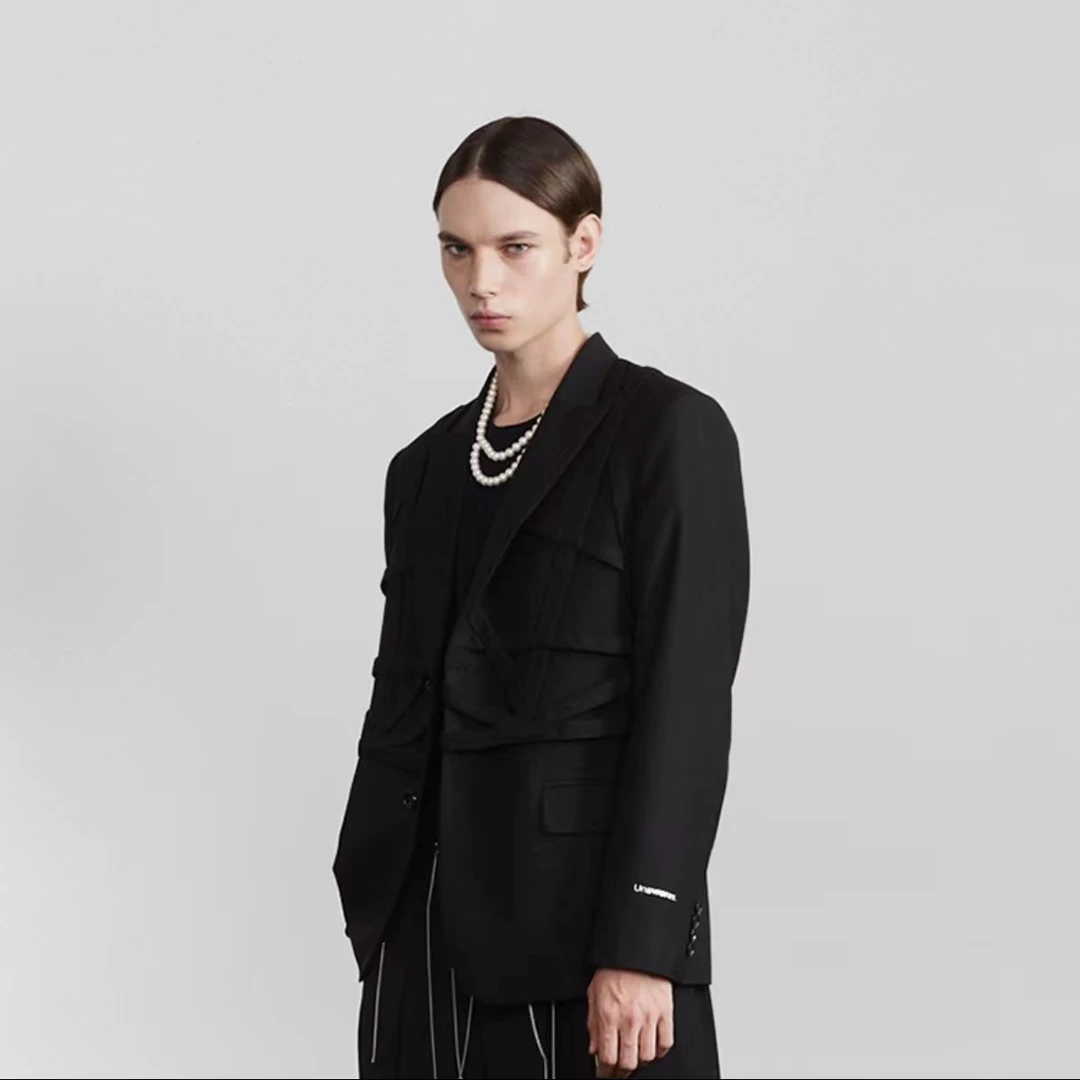 【UNA】买手店潮牌男女同款编织网格单排扣西装 20J01